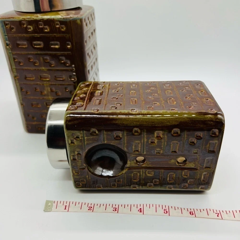 PIER 1 SET OF TWO BROWN GLAZED STONEWARE CANISTERS
